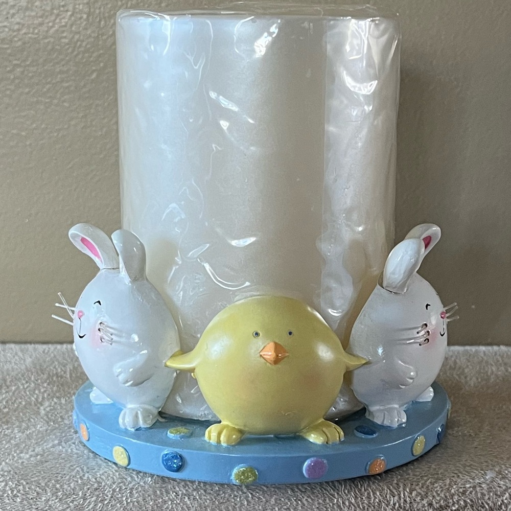Easter Candle Holder with Bunnies and Chicks
